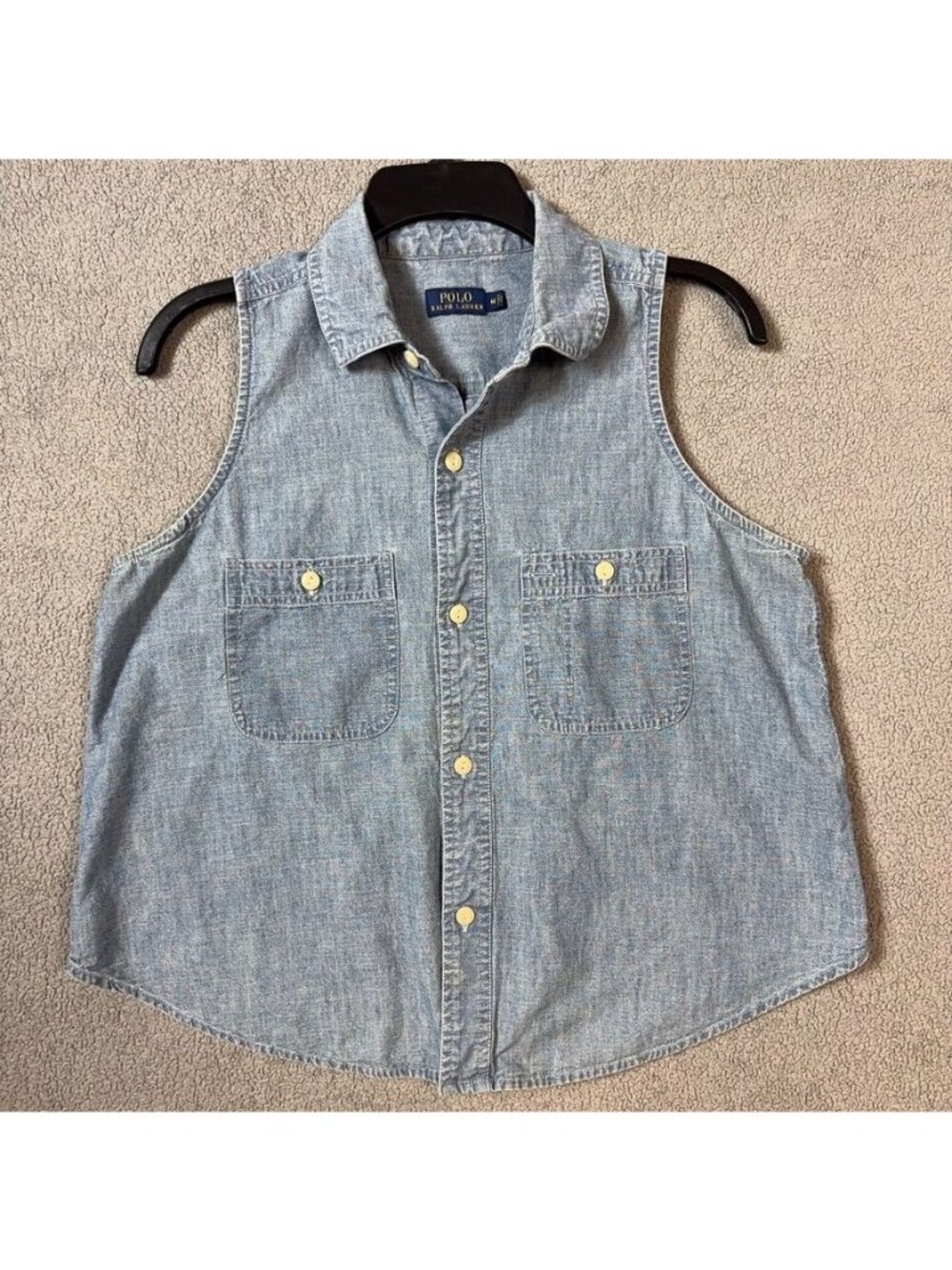 Polo Ralph Lauren Chambray Sleeveless Button Front Shirt Womens M